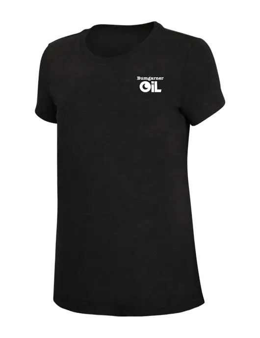 Womens Simply Soft Black 4.5oz Poly/Combed Ring Spun Cotton T-Shirt w/Bumgarner Oil Logo