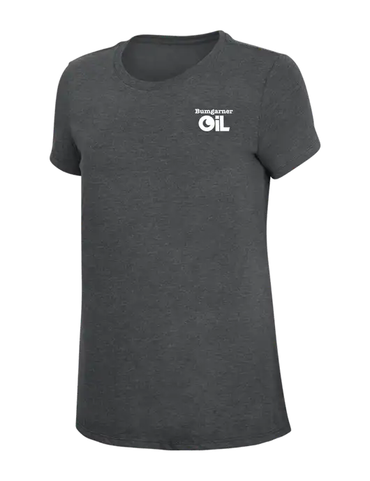 Womens Simply Soft Charcoal 4.5oz Poly/Combed Ring Spun Cotton T-Shirt w/Bumgarner Oil Logo