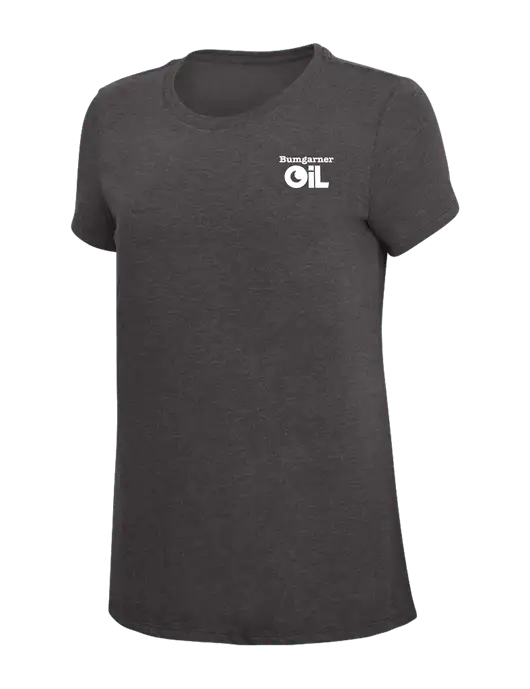 Womens Simply Soft Heather Charcoal 4.5oz  Poly/Combed Ring Spun Cotton T-Shirt w/Bumgarner Oil Logo