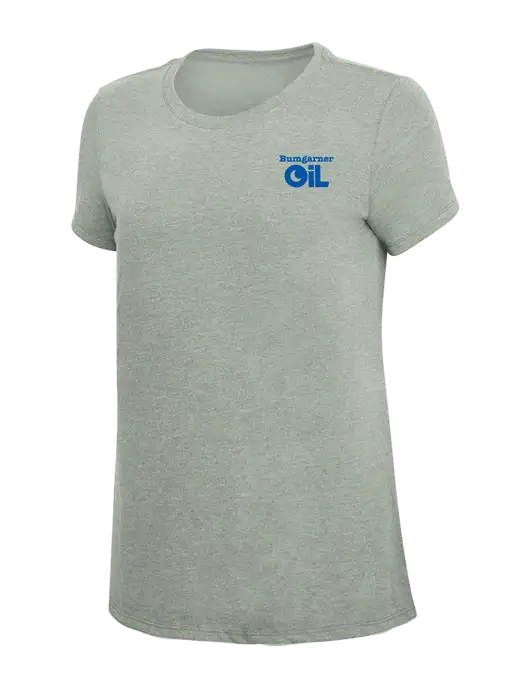 Womens Simply Soft Heathered Light Grey 4.5oz Poly/Combed Ring Spun Cotton T-Shirt w/Bumgarner Oil Logo