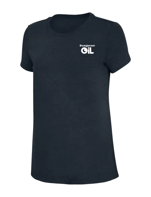 Womens Simply Soft Navy 4.5oz Poly/Combed Ring Spun Cotton T-Shirt w/Bumgarner Oil Logo