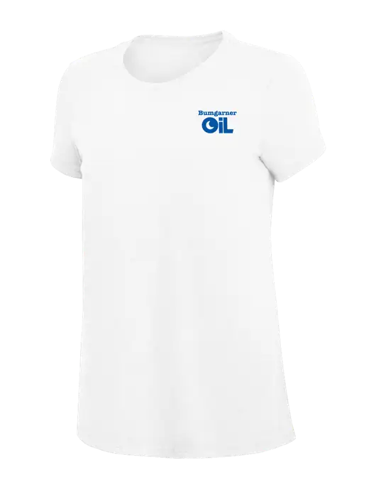 Womens Simply Soft White 4.5oz Poly/Combed Ring Spun Cotton T-Shirt
 w/Bumgarner Oil Logo