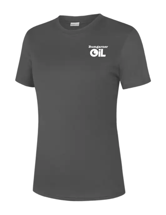  Womens Dark Grey PosiCharge Competitor Tee w/Bumgarner Oil Logo