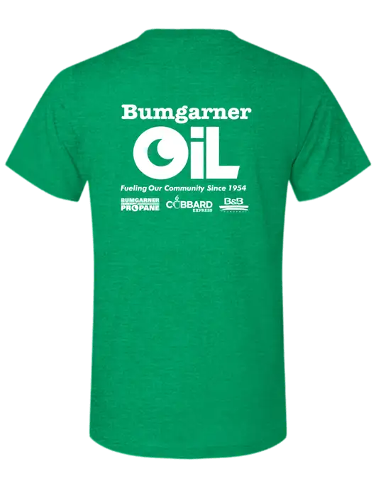 BELLA+CANVAS Heather Kelly Green CVC Short Sleeve Tee w/Bumgarner Oil Logo, Bumgarner Oil Logo