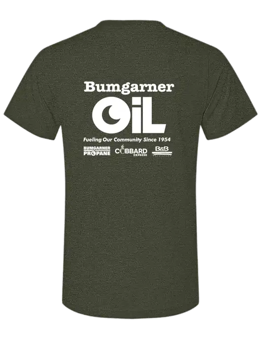 BELLA+CANVAS Heather Dark Military Green CVC Short Sleeve Tee w/Bumgarner Oil Logo, Bumgarner Oil Logo