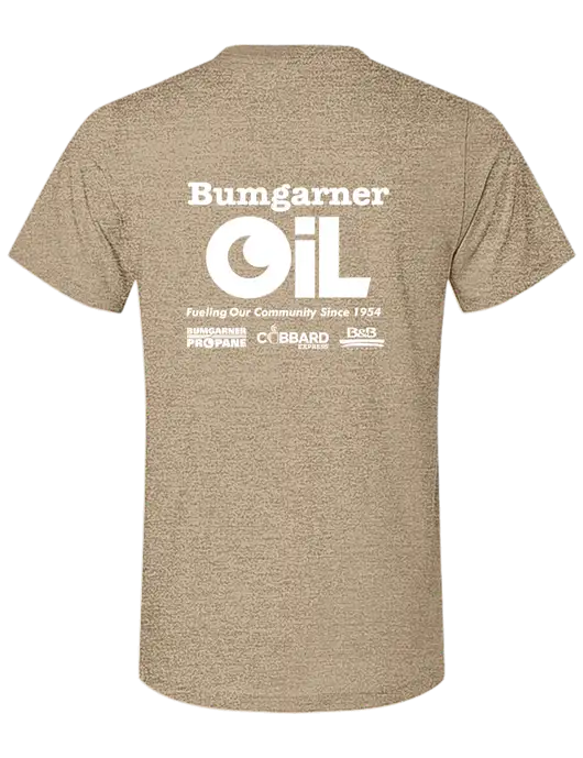 BELLA+CANVAS Heather Tan CVC Short Sleeve Tee w/Bumgarner Oil Logo, Bumgarner Oil Logo