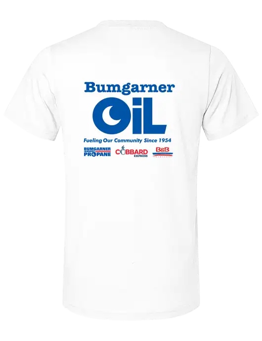 BELLA+CANVAS White Blend CVC Short Sleeve Tee w/Bumgarner Oil Logo, Bumgarner Oil Logo