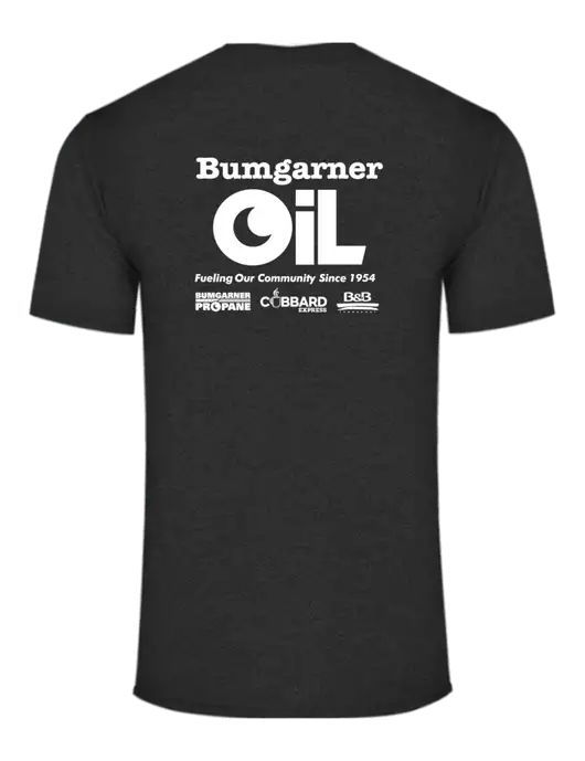 Core Blend Dark Heather Grey T-Shirt w/Bumgarner Oil Logo, Bumgarner Oil Logo
