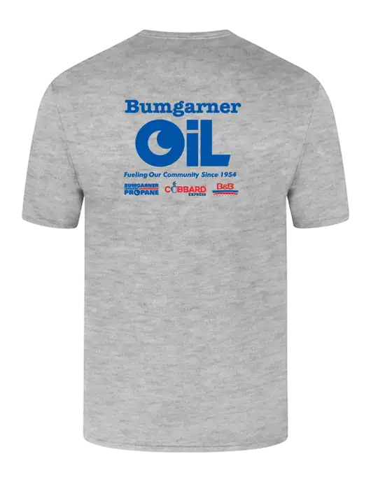Core Blend Light Grey Heather Pocket T-Shirt w/Bumgarner Oil Logo, Bumgarner Oil Logo