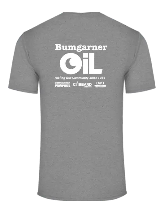 Core Blend Medium Grey Heather T-Shirt w/Bumgarner Oil Logo, Bumgarner Oil Logo