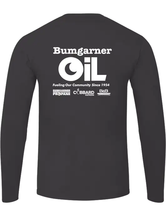Ring Spun Charcoal 4.5 oz Long Sleeve T-Shirt w/Bumgarner Oil Logo, Bumgarner Oil Logo