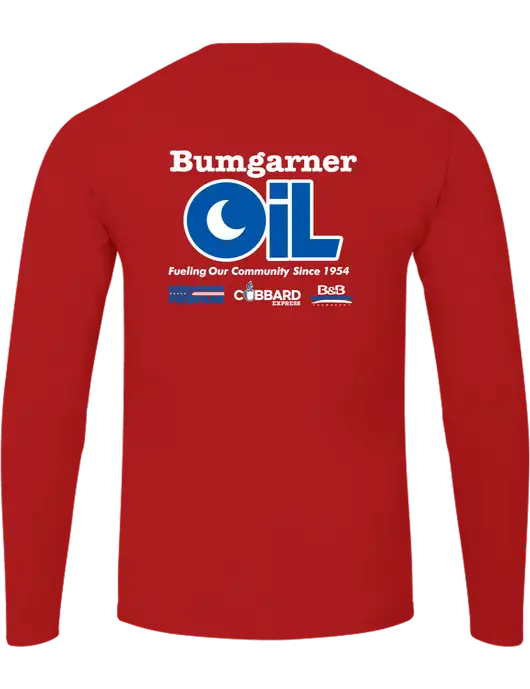 Ring Spun Dark Red 4.5 oz Long Sleeve T-Shirt w/Bumgarner Oil Logo, Bumgarner Oil Logo