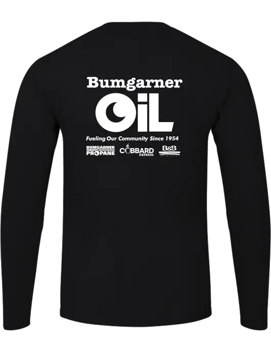 Ring Spun Jet Black 4.5 oz Long Sleeve T-Shirt w/Bumgarner Oil Logo, Bumgarner Oil Logo