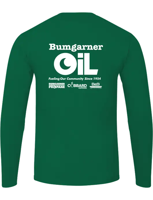 Ring Spun Kelly Green 4.5 oz Long Sleeve T-Shirt w/Bumgarner Oil Logo, Bumgarner Oil Logo