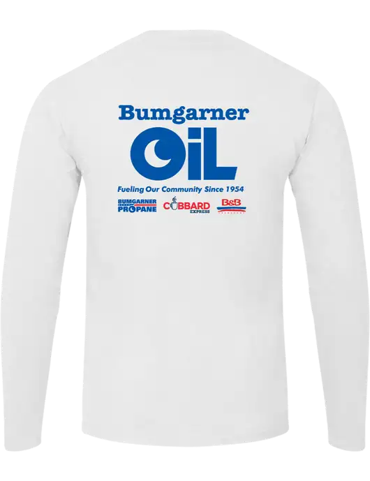 Ring Spun White 4.5 oz Long Sleeve T-Shirt w/Bumgarner Oil Logo, Bumgarner Oil Logo