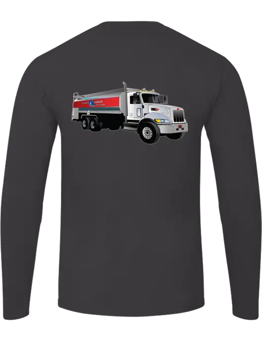 Ring Spun Charcoal 4.5 oz Long Sleeve T-Shirt w/Bumgarner Oil Truck Logo, Bumgarner Oil Logo