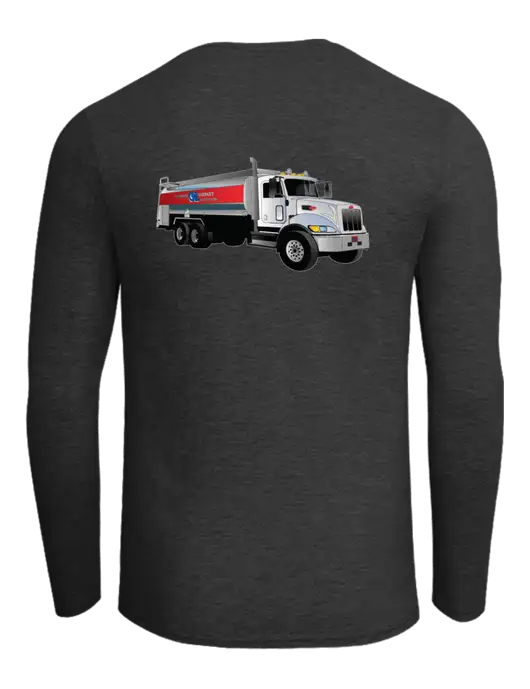 Ring Spun Dark Heather Grey 4.5 oz Long Sleeve T-Shirt w/Bumgarner Oil Truck Logo, Bumgarner Oil Logo