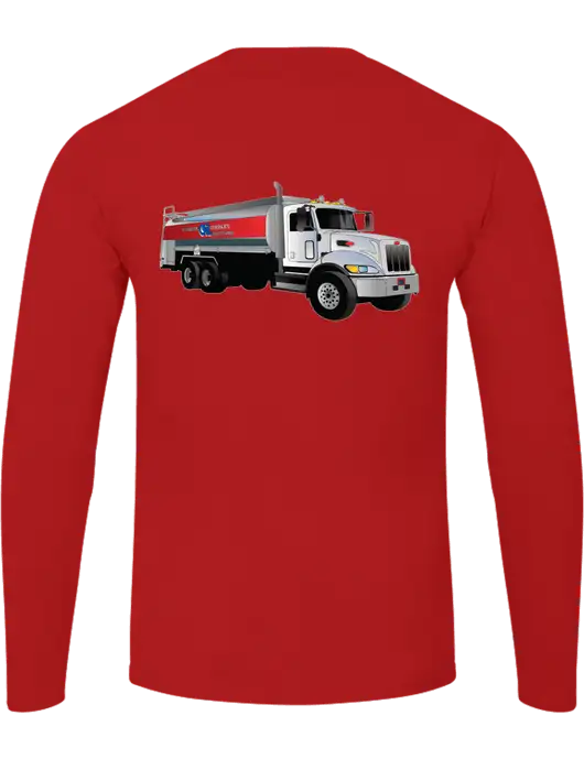 Ring Spun Dark Red 4.5 oz Long Sleeve T-Shirt w/Bumgarner Oil Truck Logo, Bumgarner Oil Logo