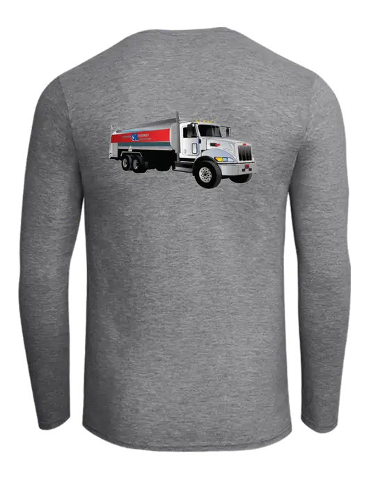 Ring Spun Light Heather Grey 4.5 oz Long Sleeve T-Shirt w/Bumgarner Oil Truck Logo, Bumgarner Oil Logo