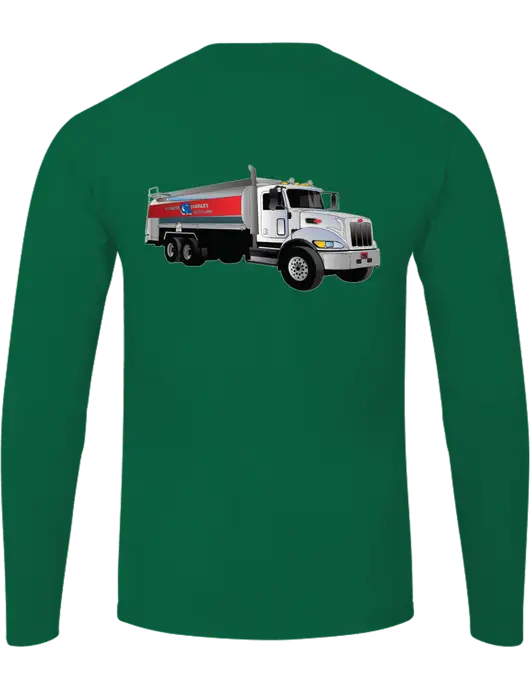 Ring Spun Kelly Green 4.5 oz Long Sleeve T-Shirt w/Bumgarner Oil Truck Logo, Bumgarner Oil Logo