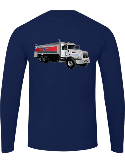 Ring Spun Navy 4.5 oz Long Sleeve T-Shirt w/Bumgarner Oil Truck Logo, Bumgarner Oil Logo