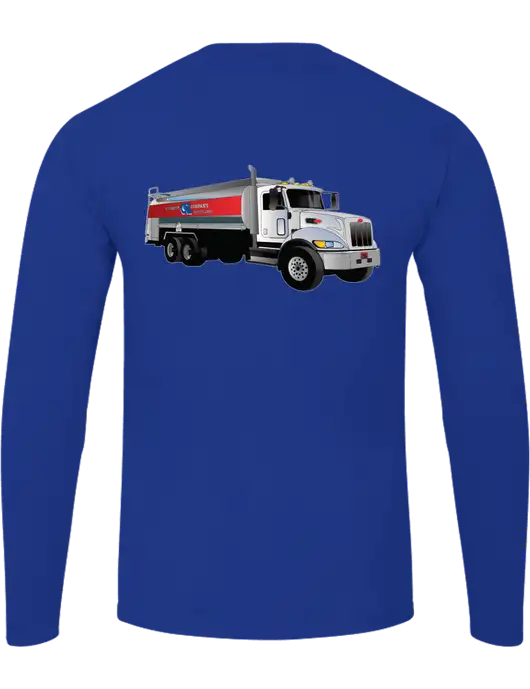 Ring Spun True Royal 4.5 oz Long Sleeve T-Shirt w/Bumgarner Oil Truck Logo, Bumgarner Oil Logo
