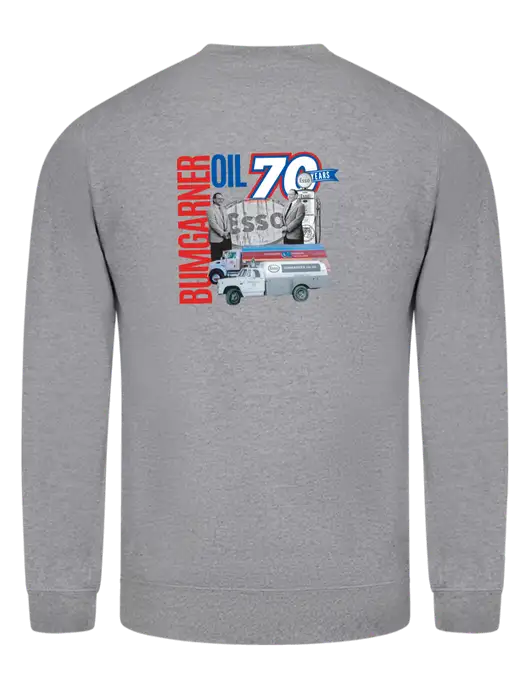 Light Grey Heather 7.8 oz Ring Spun Crew Sweatshirt w/70 Year Design Logo