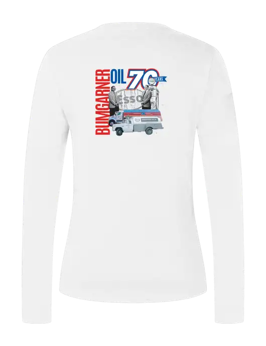Womens Seriously Soft White V-Neck Long Sleeve T-Shirt w/70 Year Design Logo