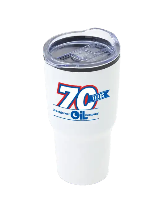 Odyssey White 30 oz Travel Tumbler w/70 Years Logo