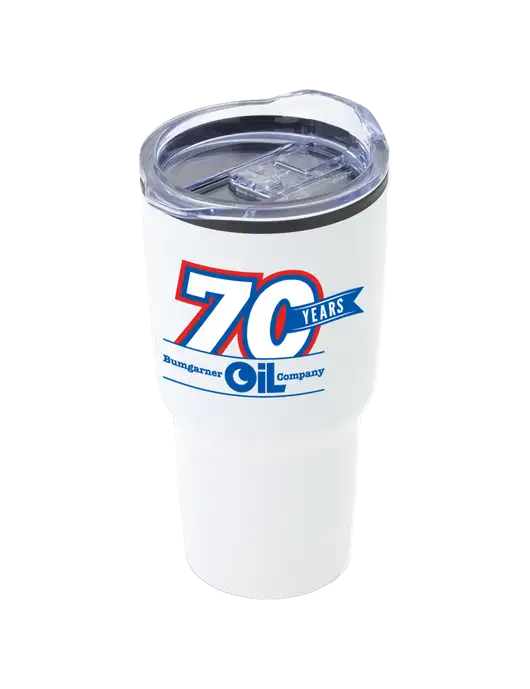 Odyssey White 30 oz Travel Tumbler w/70 Years Logo