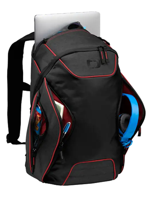 OGIO Red/Heather Grey Hatch Laptop Backpack
 w/Bumgarner Oil Logo
